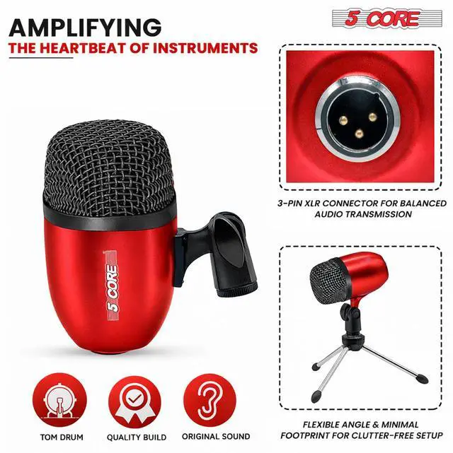 Alt view image 5 of 7 - 5 Core Conga Mic Snare Tom Set Professional XLR Cardioid Unidirectional Instrument Microphone Kit