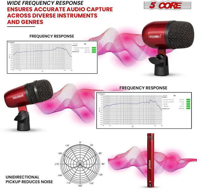 Alt view image 6 of 7 - 5 Core Conga Mic Snare Tom Set Professional XLR Cardioid Unidirectional Instrument Microphone Kit