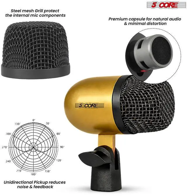 Alt view image 2 of 7 - 5 Core Conga Mic Snare Tom Set Professional XLR Cardioid Unidirectional Instrument Microphone Kit