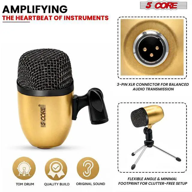 Alt view image 3 of 7 - 5 Core Conga Mic Snare Tom Set Professional XLR Cardioid Unidirectional Instrument Microphone Kit