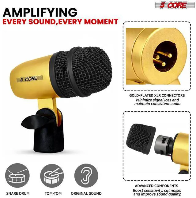 Alt view image 4 of 7 - 5 Core Conga Mic Snare Tom Set Professional XLR Cardioid Unidirectional Instrument Microphone Kit