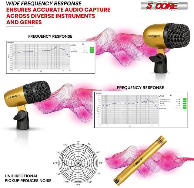 Alt view image 6 of 7 - 5 Core Conga Mic Snare Tom Set Professional XLR Cardioid Unidirectional Instrument Microphone Kit