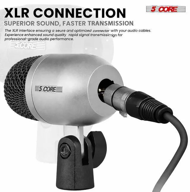 Alt view image 2 of 7 - 5 Core Conga Mic Snare Tom Set Professional XLR Cardioid Unidirectional Instrument Microphone Kit
