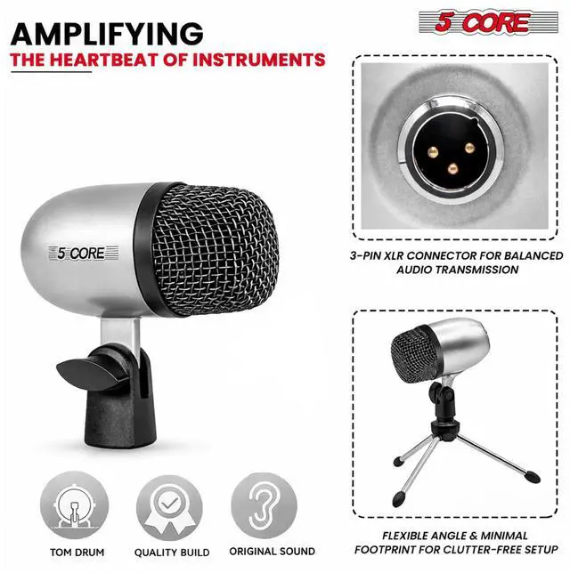 Alt view image 5 of 7 - 5 Core Conga Mic Snare Tom Set Professional XLR Cardioid Unidirectional Instrument Microphone Kit