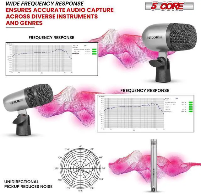 Alt view image 7 of 7 - 5 Core Conga Mic Snare Tom Set Professional XLR Cardioid Unidirectional Instrument Microphone Kit