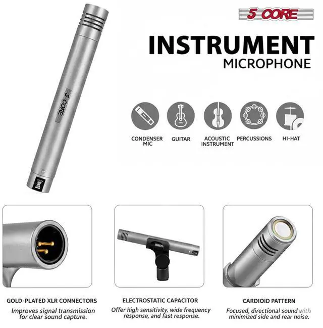 Alt view image 4 of 7 - 5 Core Conga Mic Snare Tom Set Professional XLR Cardioid Unidirectional Instrument Microphone Kit