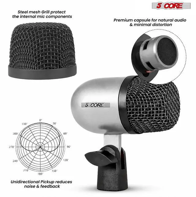 Alt view image 3 of 7 - 5 Core Conga Mic Snare Tom Set Professional XLR Cardioid Unidirectional Instrument Microphone Kit