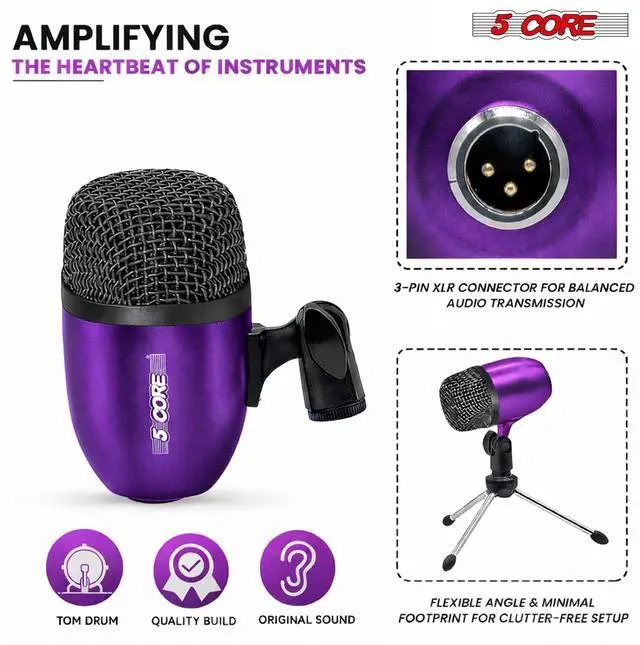 Alt view image 3 of 7 - 5 Core Conga Mic Snare Tom Set Professional XLR Cardioid Unidirectional Instrument Microphone Kit