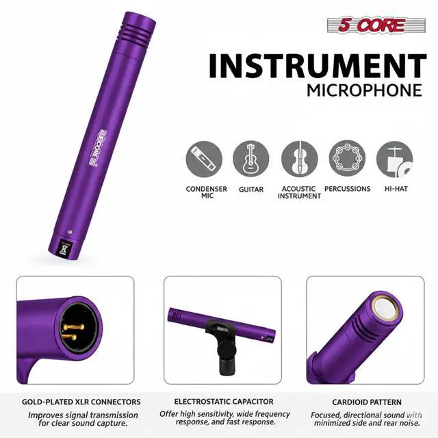 Alt view image 6 of 7 - 5 Core Conga Mic Snare Tom Set Professional XLR Cardioid Unidirectional Instrument Microphone Kit