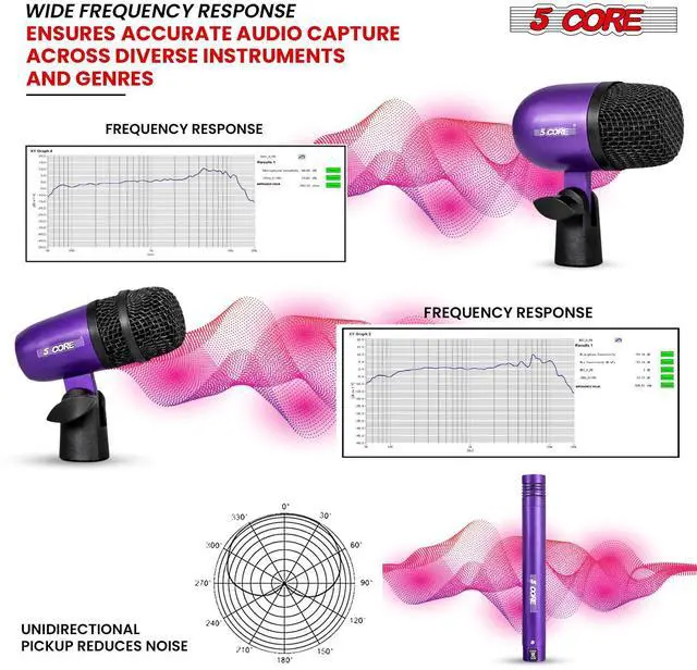 Alt view image 2 of 7 - 5 Core Conga Mic Snare Tom Set Professional XLR Cardioid Unidirectional Instrument Microphone Kit