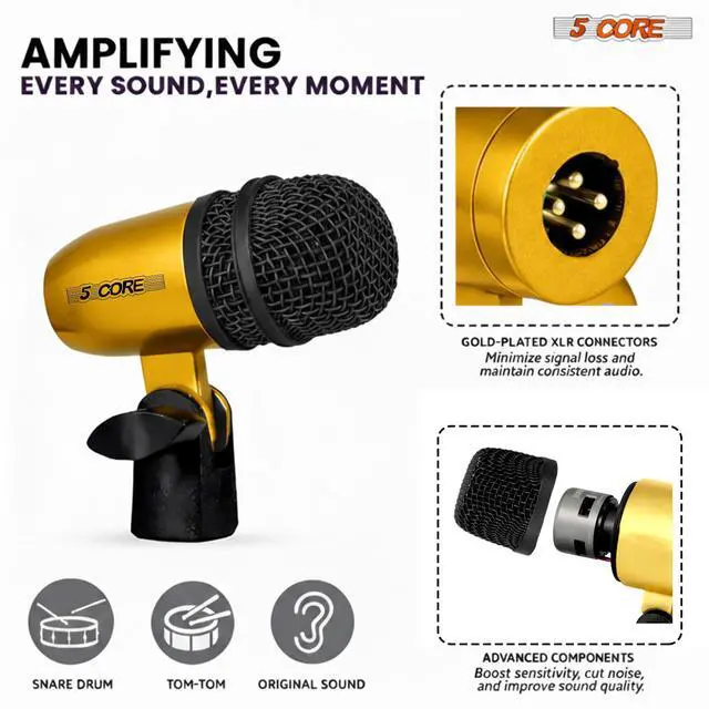 Alt view image 3 of 7 - 5 Core Conga Mic Snare Tom Set Professional XLR Cardioid Unidirectional Instrument Microphone Kit