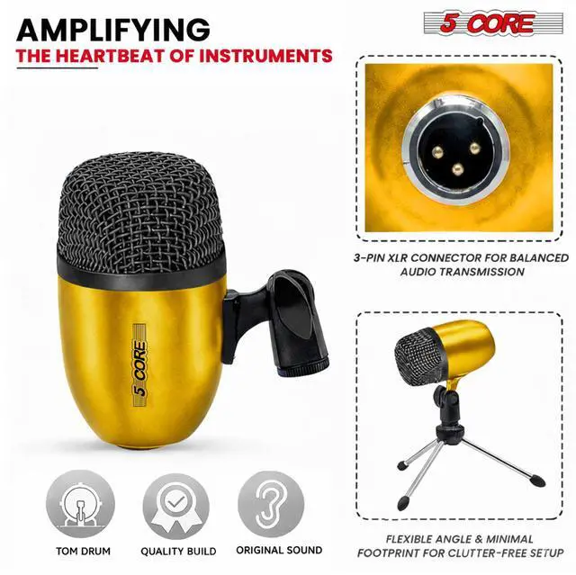 Alt view image 4 of 7 - 5 Core Conga Mic Snare Tom Set Professional XLR Cardioid Unidirectional Instrument Microphone Kit