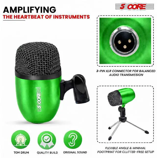 Alt view image 4 of 7 - 5 Core Conga Mic Snare Tom Set Professional XLR Cardioid Unidirectional Instrument Microphone Kit