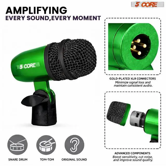 Alt view image 5 of 7 - 5 Core Conga Mic Snare Tom Set Professional XLR Cardioid Unidirectional Instrument Microphone Kit