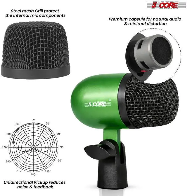 Alt view image 2 of 7 - 5 Core Conga Mic Snare Tom Set Professional XLR Cardioid Unidirectional Instrument Microphone Kit