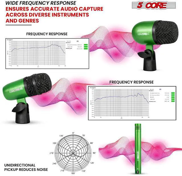 Alt view image 6 of 7 - 5 Core Conga Mic Snare Tom Set Professional XLR Cardioid Unidirectional Instrument Microphone Kit