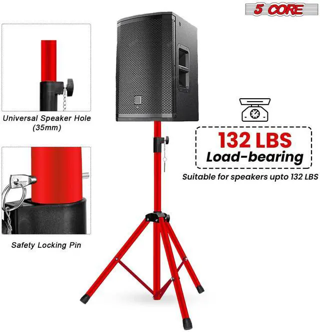 Alt view image 3 of 7 - 5 Core Speaker Stand Tripod Pair Heavy Duty Adjustable 36" Universal Mount for PA DJ Studio w Bag
