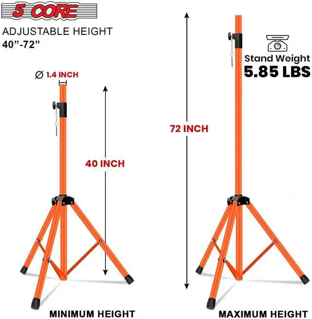 Alt view image 2 of 7 - 5 Core Speaker Stand Tripod Pair Heavy Duty Adjustable 72" Universal Mount for PA DJ Studio w Bag