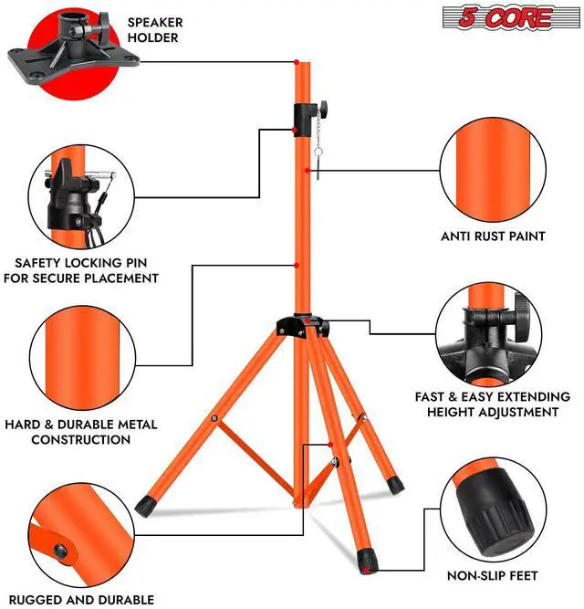 Alt view image 7 of 7 - 5 Core Speaker Stand Tripod Pair Heavy Duty Adjustable 72" Universal Mount for PA DJ Studio w Bag