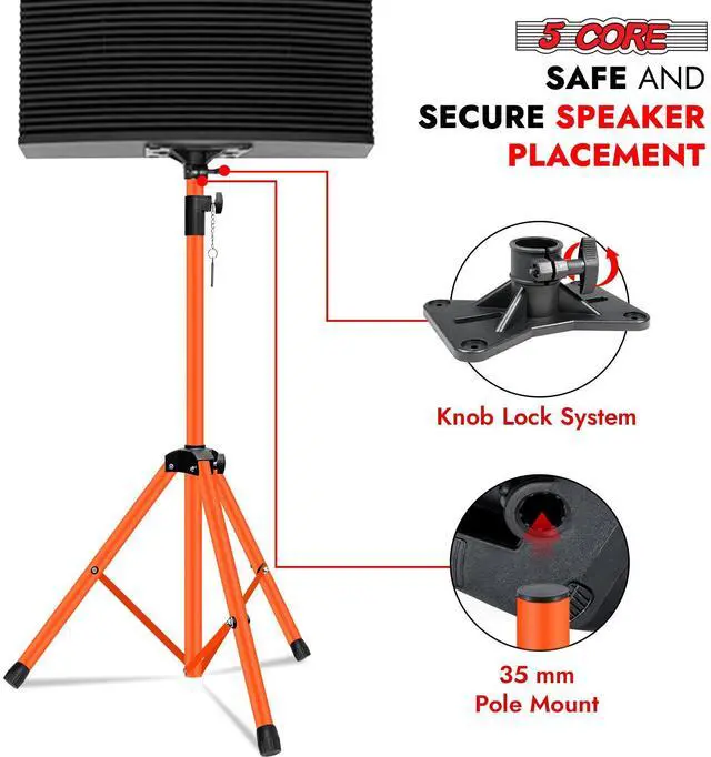 Alt view image 6 of 7 - 5 Core Speaker Stand Tripod Pair Heavy Duty Adjustable 72" Universal Mount for PA DJ Studio w Bag