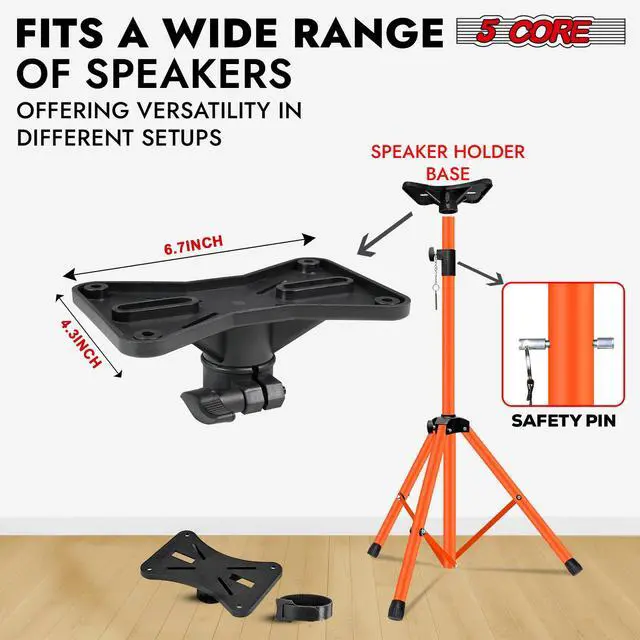Alt view image 5 of 7 - 5 Core Speaker Stand Tripod Pair Heavy Duty Adjustable 72" Universal Mount for PA DJ Studio w Bag