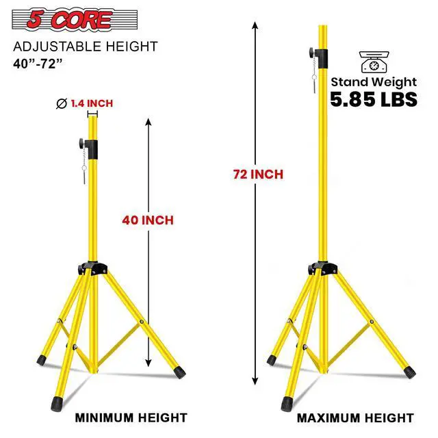 Alt view image 2 of 7 - 5 Core Speaker Stand Tripod Pair Heavy Duty Adjustable 72" Universal Mount for PA DJ Studio w Bag