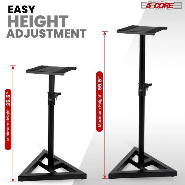 Alt view image 2 of 7 - 5 Core Speaker Stand 2Pc Heavy Duty Adjustable Telescoping Height 59.5" Triangle Base 100Lb Capacity