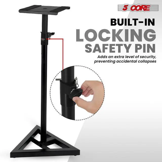 Alt view image 5 of 7 - 5 Core Speaker Stand 2Pc Heavy Duty Adjustable Telescoping Height 59.5" Triangle Base 100Lb Capacity