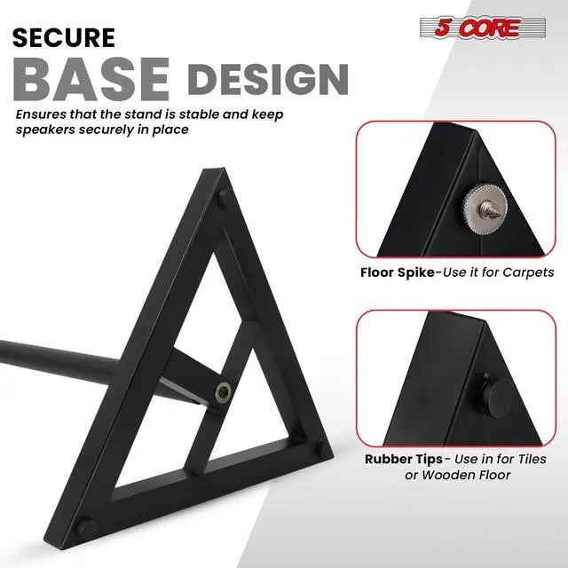 Alt view image 3 of 7 - 5 Core Speaker Stand 2Pc Heavy Duty Adjustable Telescoping Height 59.5" Triangle Base 100Lb Capacity