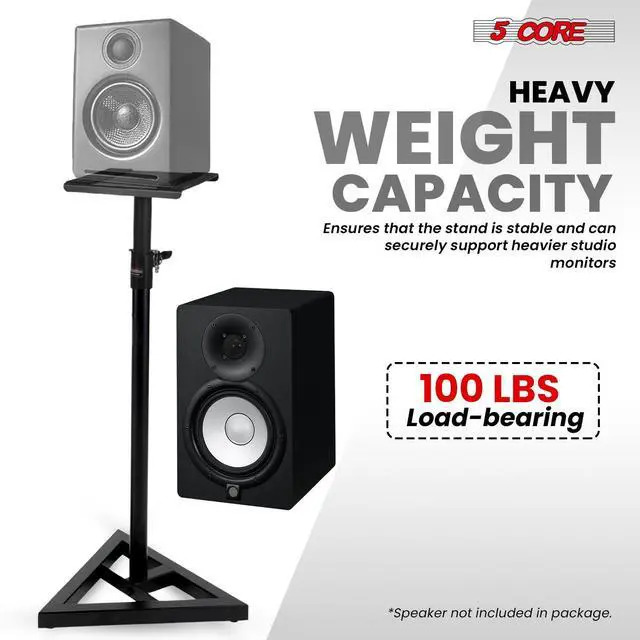Alt view image 4 of 7 - 5 Core Speaker Stand 2Pc Heavy Duty Adjustable Telescoping Height 59.5" Triangle Base 100Lb Capacity