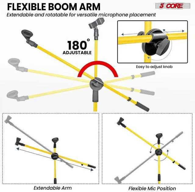 Alt view image 3 of 7 - 5 Core Microphone Stand Floor 4Pcs Universal Adjustable 63" Tripod Mic Stands w Boom Arm