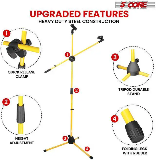 Alt view image 6 of 7 - 5 Core Microphone Stand Floor 4Pcs Universal Adjustable 63" Tripod Mic Stands w Boom Arm