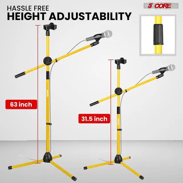 Alt view image 2 of 7 - 5 Core Microphone Stand Floor 4Pcs Universal Adjustable 63" Tripod Mic Stands w Boom Arm