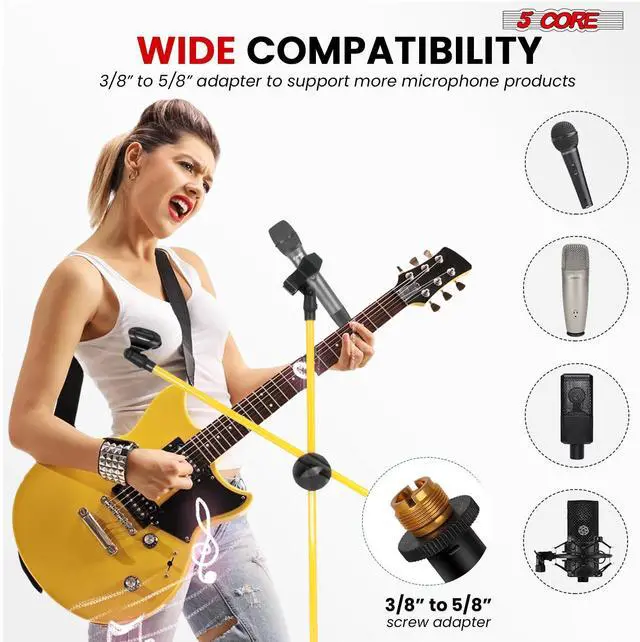 Alt view image 7 of 7 - 5 Core Microphone Stand Floor 4Pcs Universal Adjustable 63" Tripod Mic Stands w Boom Arm