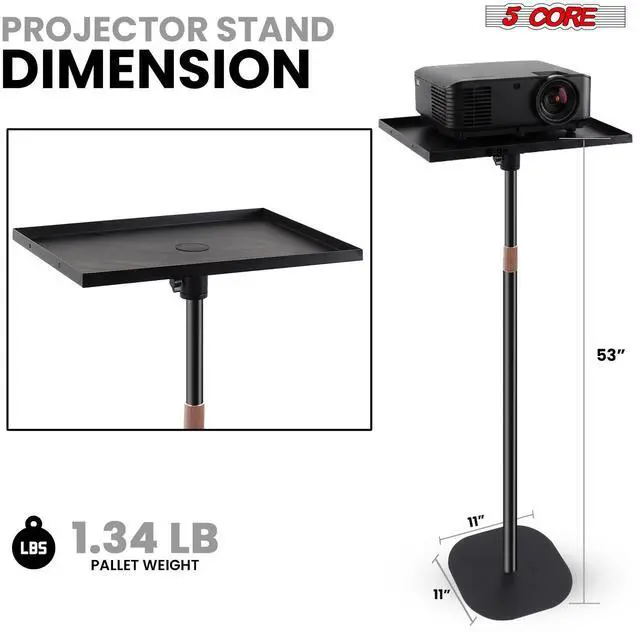 Alt view image 3 of 6 - 5 Core Projector Stand Floor Adjustable 53" Universal Projectors Support for Home Office & Studio