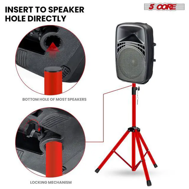 Alt view image 7 of 7 - 5 Core Speaker Stand Tripod Pair Heavy Duty Adjustable 72" Universal Mount for PA DJ Studio w Bag