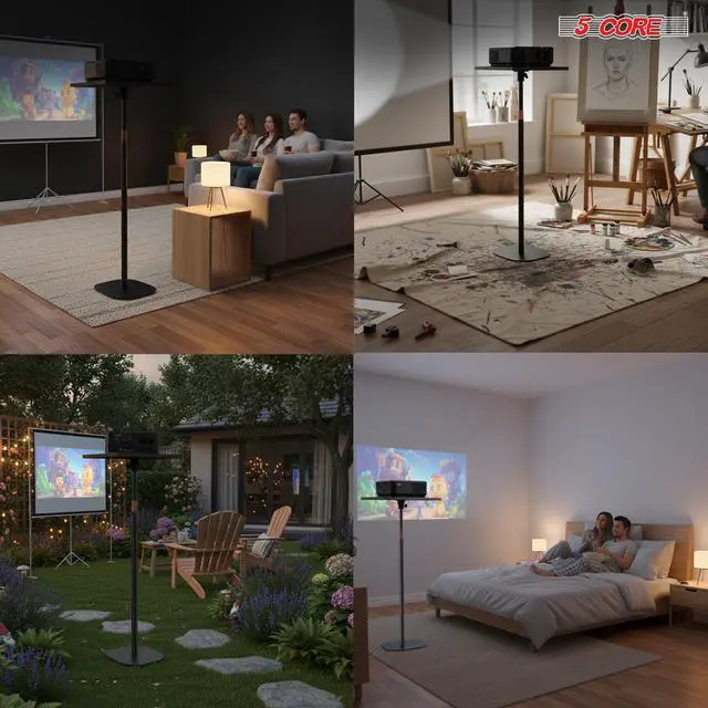 Alt view image 7 of 7 - 5 Core Projector Stand Floor Adjustable 66" Universal Projectors Support for Home Office & Studio