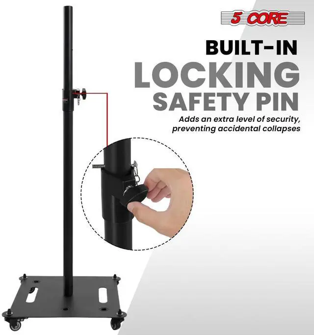 Alt view image 6 of 7 - 5Core Speaker Stand 2Pc Heavy Duty Adjustable Height 61" DJ PA Stands 35mm Mount 100Lb Capacity