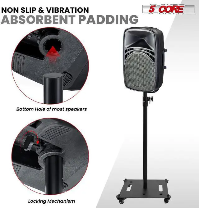 Alt view image 4 of 7 - 5Core Speaker Stand 2Pc Heavy Duty Adjustable Height 61" DJ PA Stands 35mm Mount 100Lb Capacity