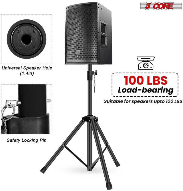Alt view image 2 of 7 - 5 Core Speaker Stand Pair Height Adjustable PA DJ Tripod Studio Monitor Stands w 35mm Insert