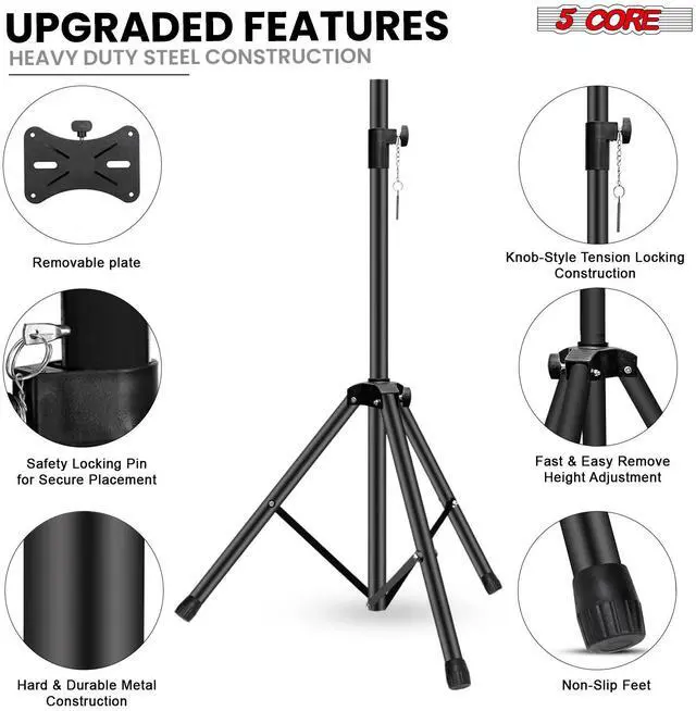 Alt view image 5 of 7 - 5 Core Speaker Stand Pair Height Adjustable PA DJ Tripod Studio Monitor Stands w 35mm Insert