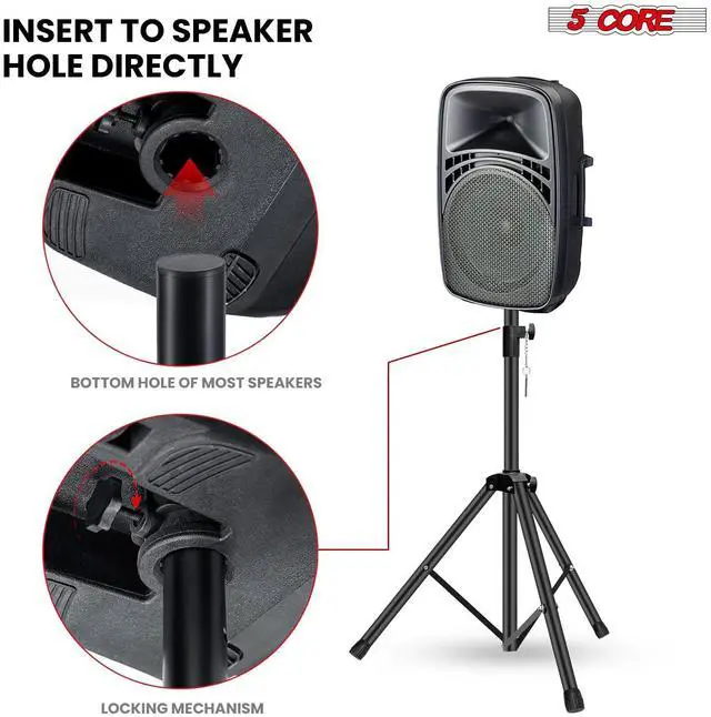 Alt view image 4 of 7 - 5 Core Speaker Stand Pair Height Adjustable PA DJ Tripod Studio Monitor Stands w 35mm Insert
