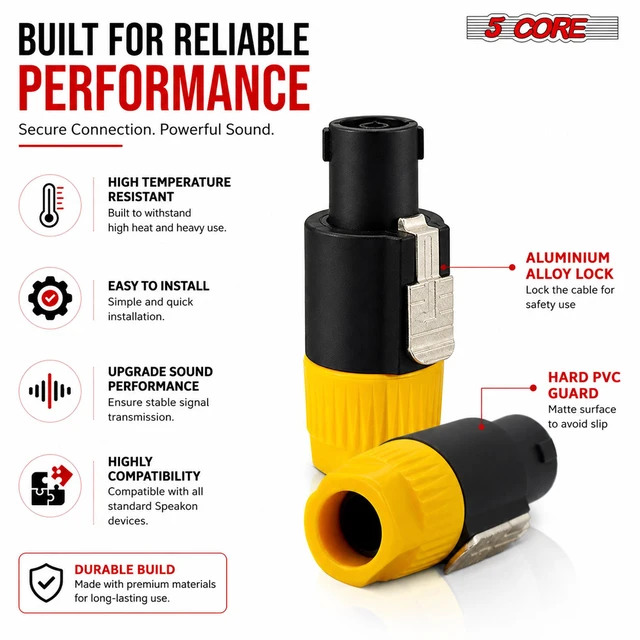 Alt view image 2 of 7 - 5 Core Speakon Adapter 4 Pack High Quality Audio Jack Male Audio Pin Speaker Adapter Connector