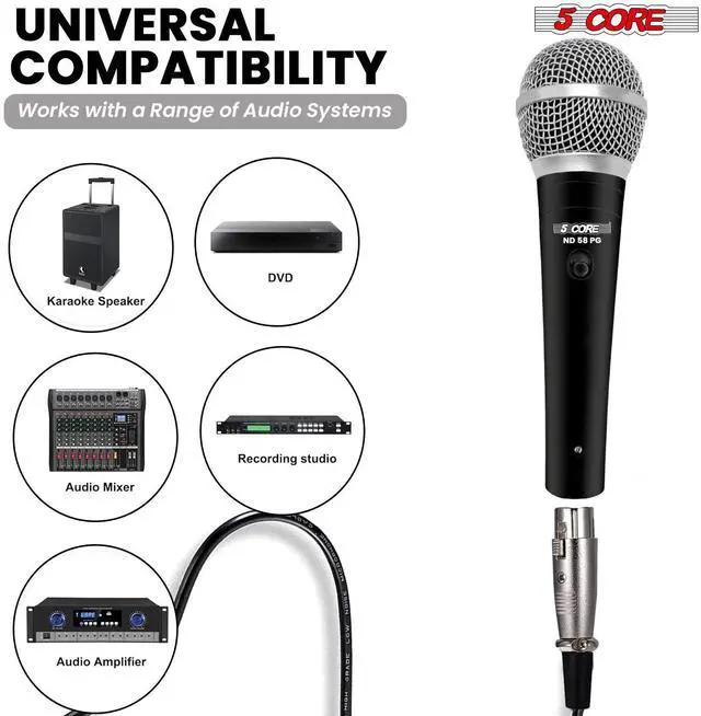 Alt view image 5 of 7 - 5 Core 2 Pack Dynamic XLR Microphone Handheld Vocal Studio Karaoke Mic Set