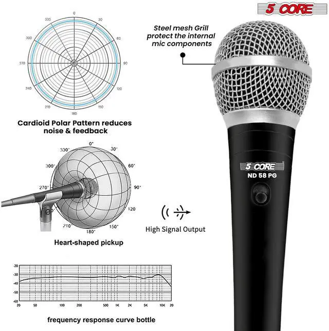 Alt view image 7 of 7 - 5 Core 2 Pack Dynamic XLR Microphone Handheld Vocal Studio Karaoke Mic Set