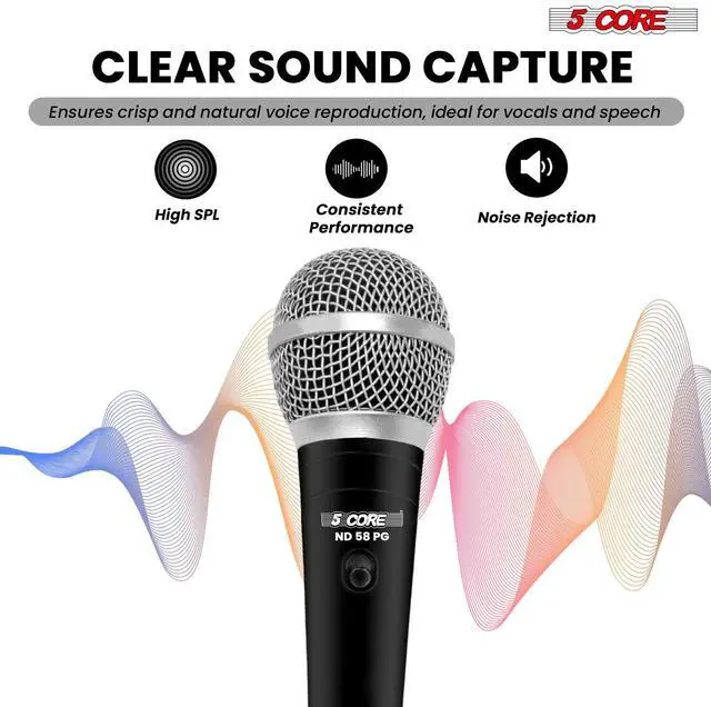 Alt view image 2 of 7 - 5 Core 2 Pack Dynamic XLR Microphone Handheld Vocal Studio Karaoke Mic Set
