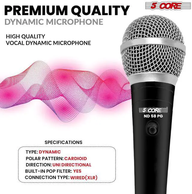 Alt view image 6 of 7 - 5 Core 2 Pack Dynamic XLR Microphone Handheld Vocal Studio Karaoke Mic Set