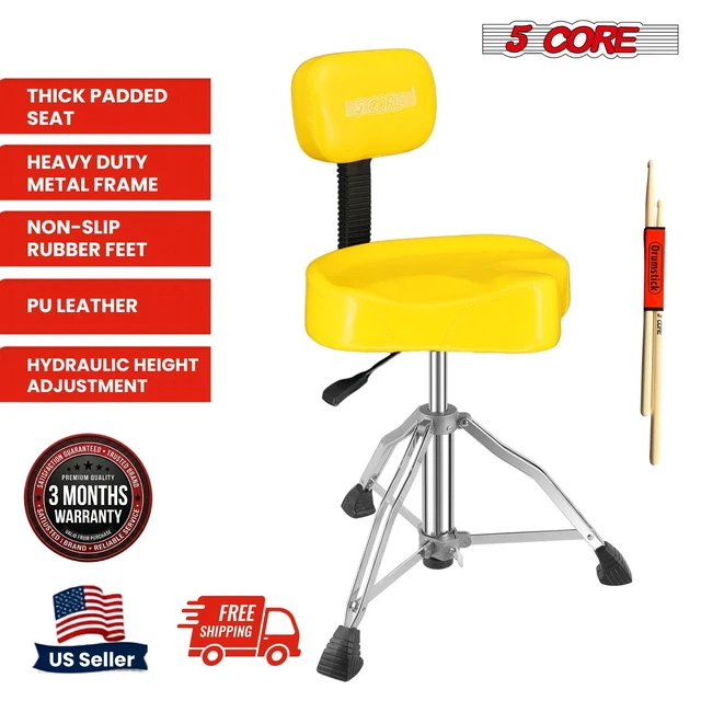 Alt view image 2 of 7 - 5 Core Drum Throne w Backrest 4" Padded Stool Adjustable 24.5" Drummer Chair w 441Lb Capacity