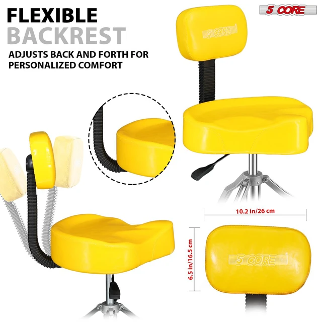 Alt view image 4 of 7 - 5 Core Drum Throne w Backrest 4" Padded Stool Adjustable 24.5" Drummer Chair w 441Lb Capacity