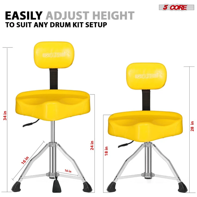 Alt view image 6 of 7 - 5 Core Drum Throne w Backrest 4" Padded Stool Adjustable 24.5" Drummer Chair w 441Lb Capacity